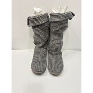 UGG Australia Women’s Gray Knit Tall Boots Size 10 Cardy Crochet Button 5819